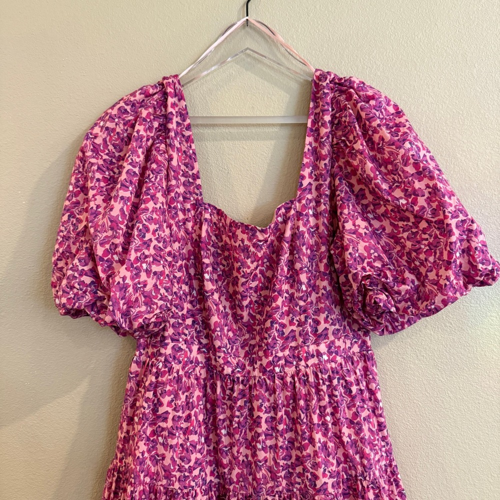 Hyacinth House Estella Midi Dress Women L Pink Floral Puff Sleeve Cottagecore - Picture 3 of 16